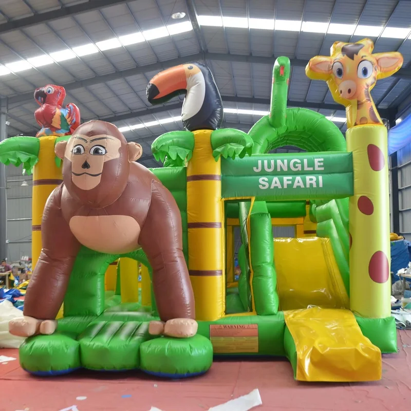 Inflatable Trampoline for Commercial Parties, Monkey-themed, Equipped with a Blower, Available for Rent.