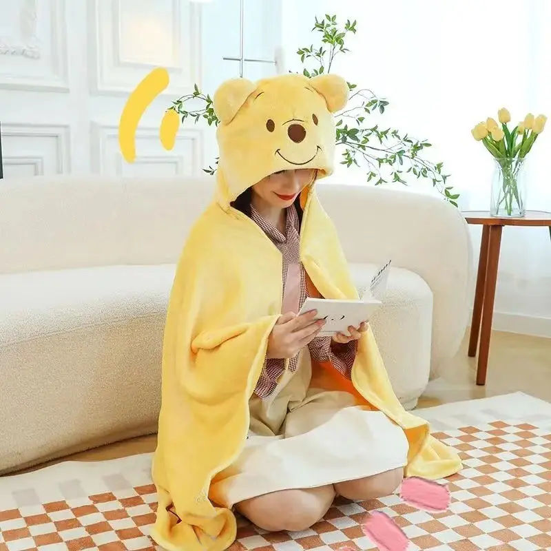 Disney Lotso Winnie the Pooh Stitch Cute Creative Cartoon Pattern Print Fashion Cloak Cape Air Conditioner Nap Hooded Blanket