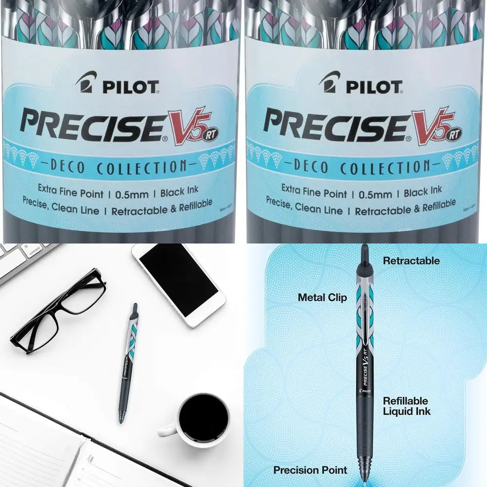

V5 RT Refillable Rollerball Pens, 0.5mm Extra Fine, 48-Pack Black Ink - Perfect for School, Journaling, and Office Use