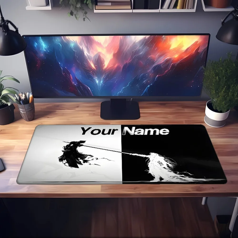 [2D Flat] 1pc Personalized Custom Black White Samurai Mouse Pad Custom Name Text Multi Sizes Desk Mouse Pad