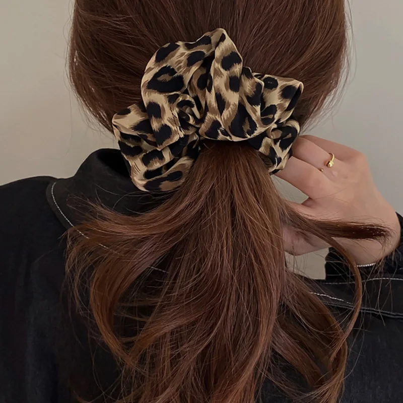Korean Large Leopard Scrunchie For Women Elastic Hair Bands Simple Vintage Hair Rope Ties Headwear Girls Hair Accessories