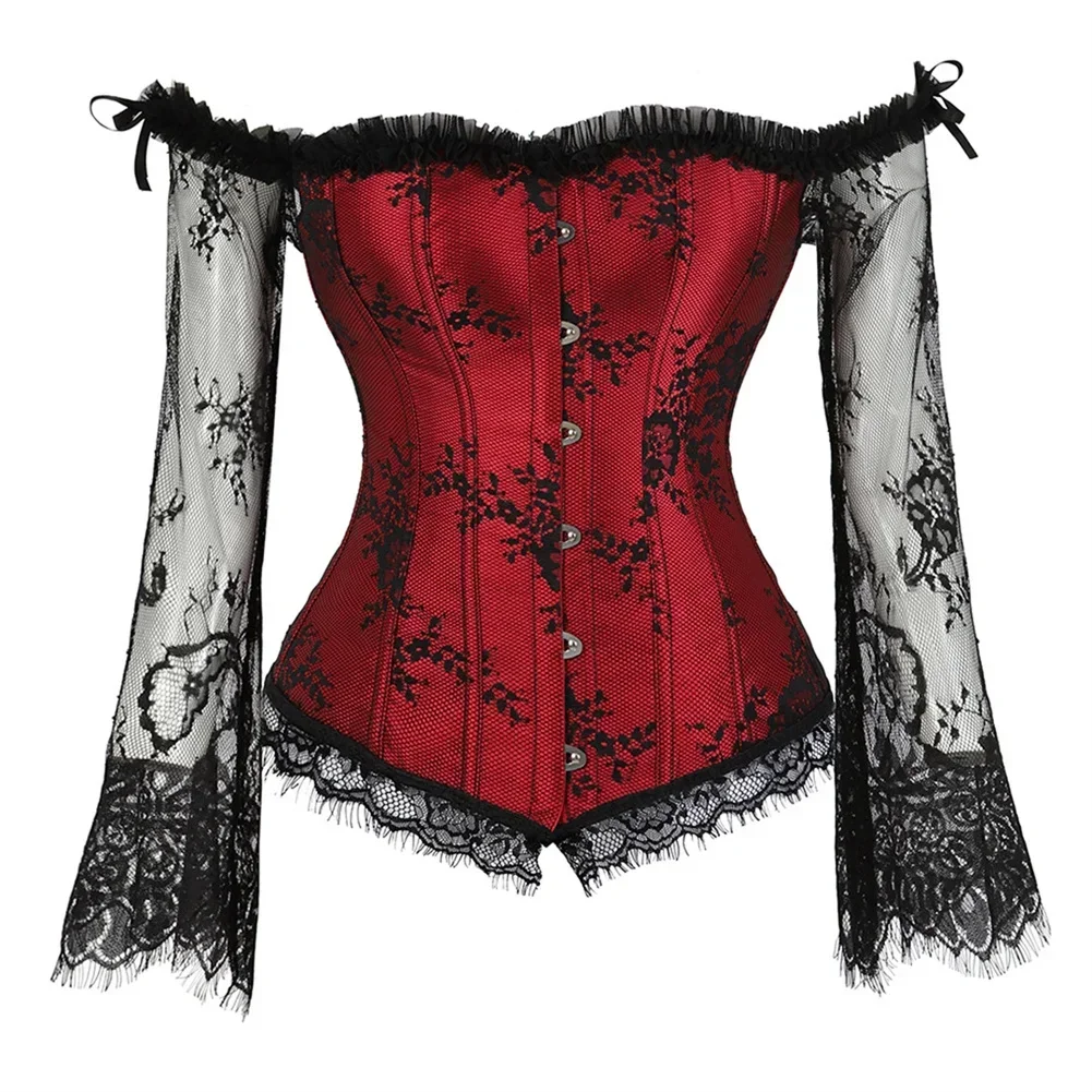 Women\'s Corset Gothic Style Corsets Lace-up Bustier with Sleeves Breathable Bodyshaper Corsetto Medieval Dance Party Costumes