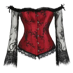 Women's Corset Gothic Style Corsets Lace-up Bustier with Sleeves Breathable Bodyshaper Corsetto Medieval Dance Party Costumes