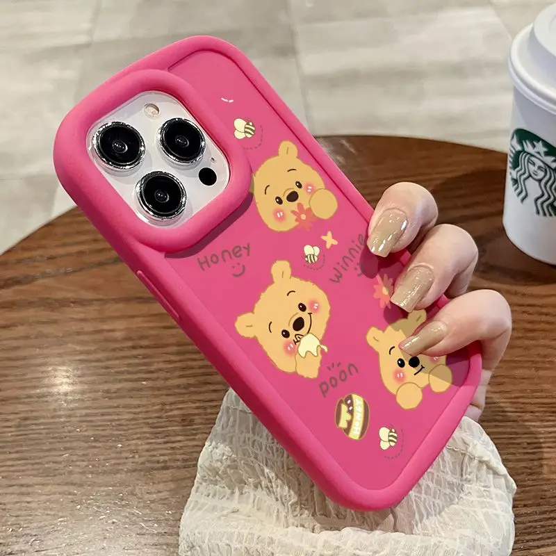 Disney Winnie The Pooh Eat Honey Phone Case For iPhone16 15 14 13 12 11ProMax X XS Max XR Y2K Pink Girl Soft Silicone Cute Cover