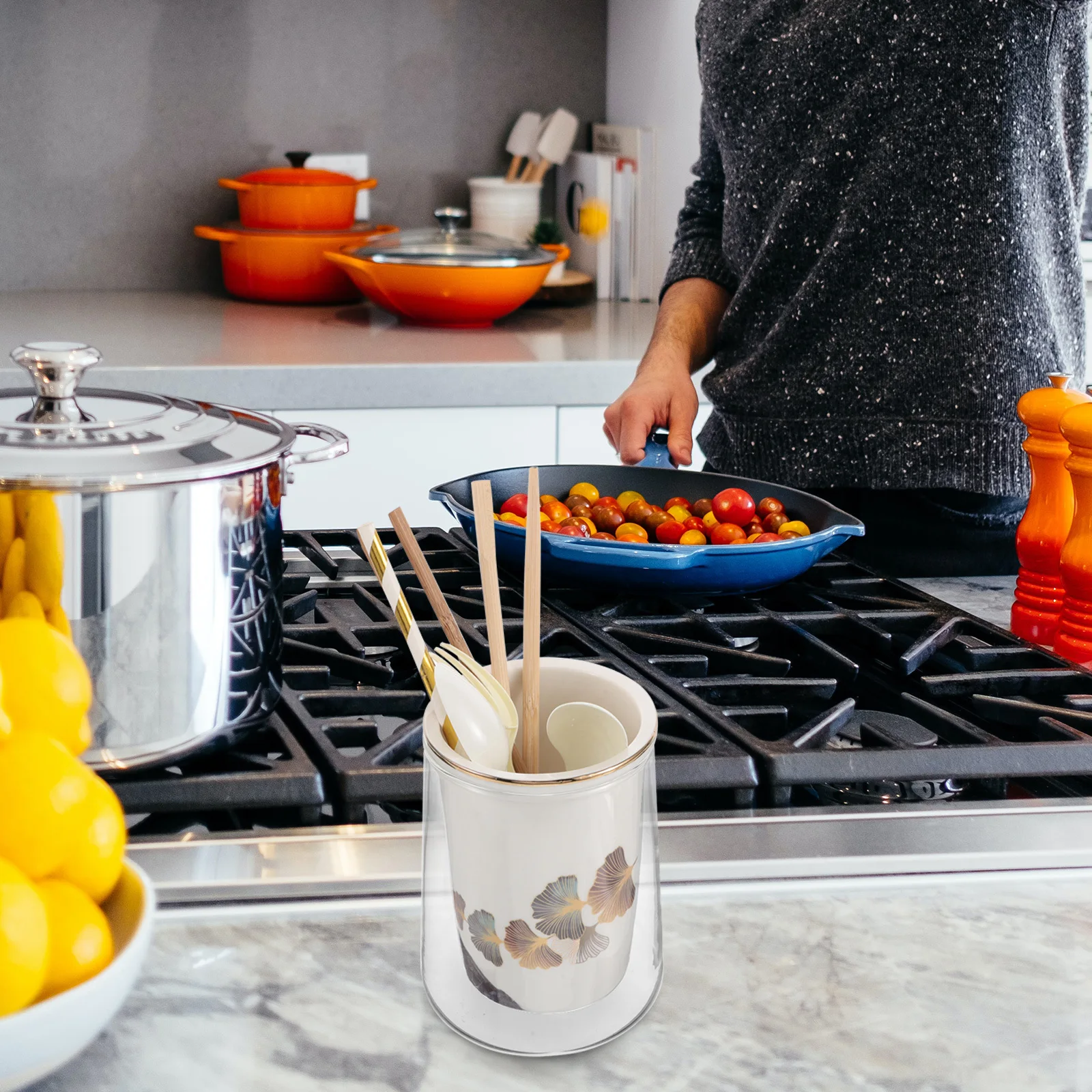

Ceramic Chopstick Holder Compact Minimalist Utensil Storage Kitchen Counter Organizer Spoon Fork Holder Drainage