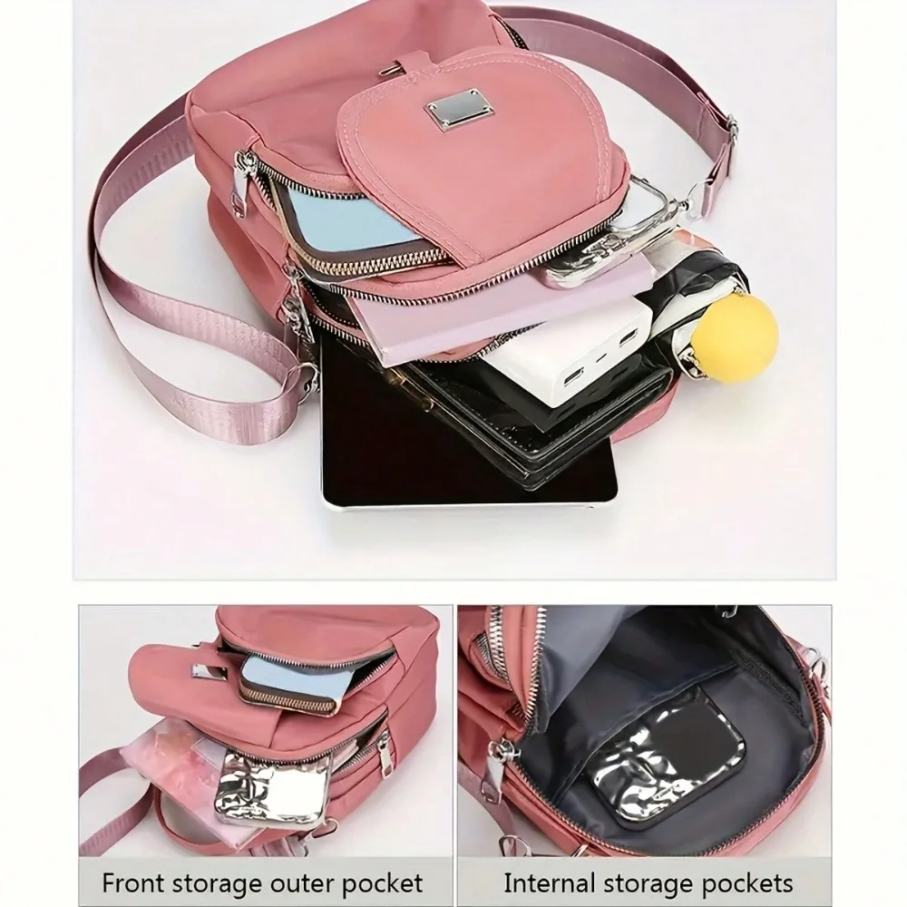 1pc frauen Nylon Schulter Tasche Herz Schmetterling Muster Casual Mini Umhängetasche Einstellbar Multi-Schicht Einfarbig hand Tasche – Detail 11
