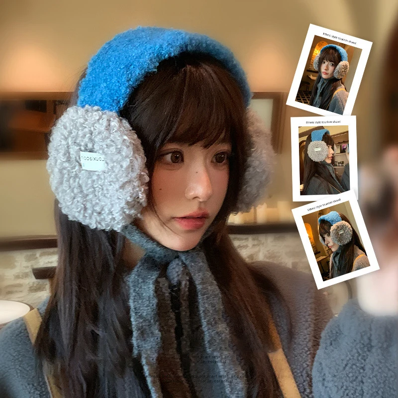 أزياء لطيف توالت أفخم غطاء للأذنين للنساء نمط الشتاء الجديد للحماية من البرد في الهواء الطلق سميكة غطاء للأذنين الدافئة مع الأشرطة
