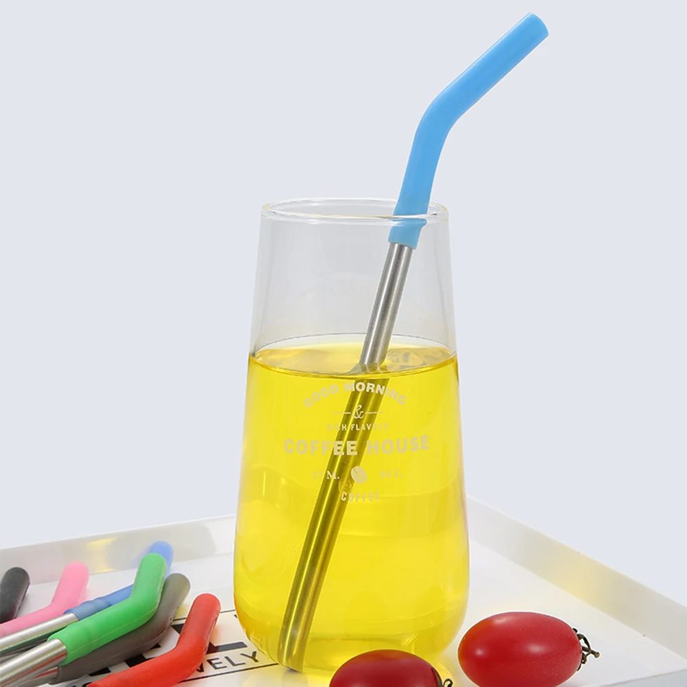 

12pcs Stainless Steel Straws Set Reusable Eco-Friendly Curved Silicone Suction Nozzle Anti-Rust Drinking Straws 10 Mixed Colors