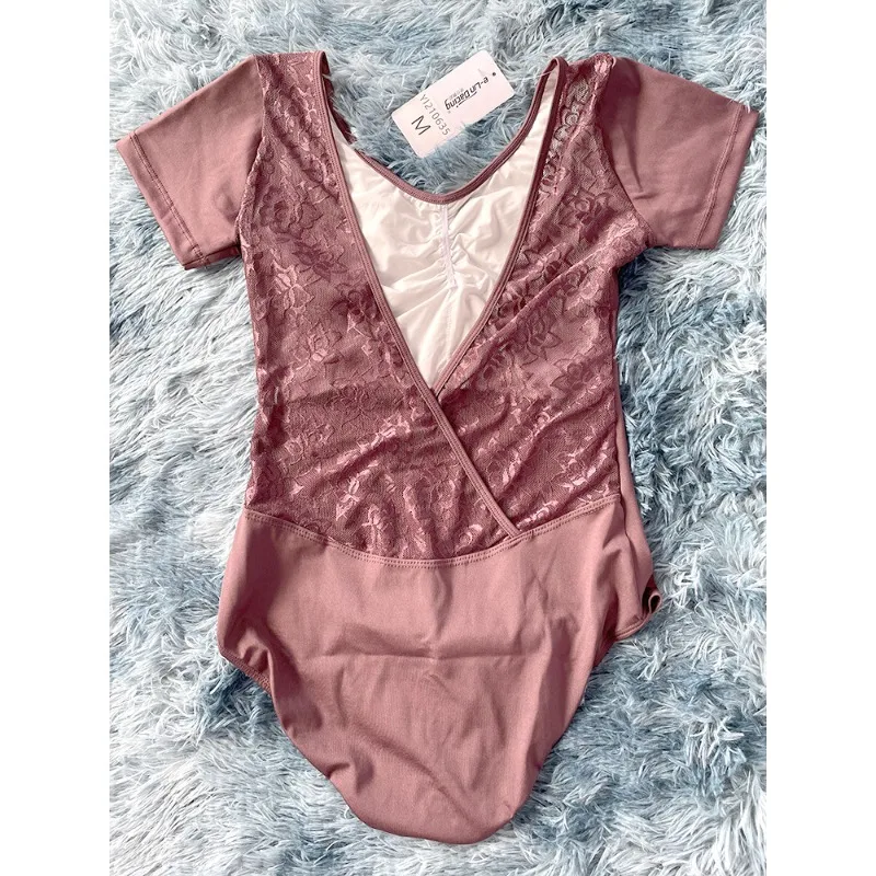 Aangepaste balletdanskostuum volwassen gymnastiek bodysuit eendelige kanten backless yoga training Chinese danskleding