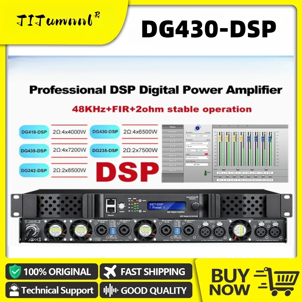 TITumnnl DG430 Professional DSP Digital Power Amplifier 4x7280W 2ohm Stable Operation with FIR Audio Processing 4x3500W 8OHM