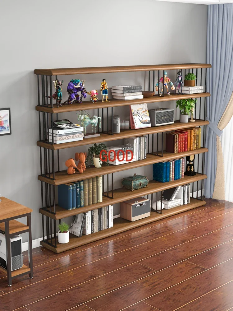 Solid wood bookshelf Multi-layer display rack Whole wall shelf Living room storage rack Simple office partition