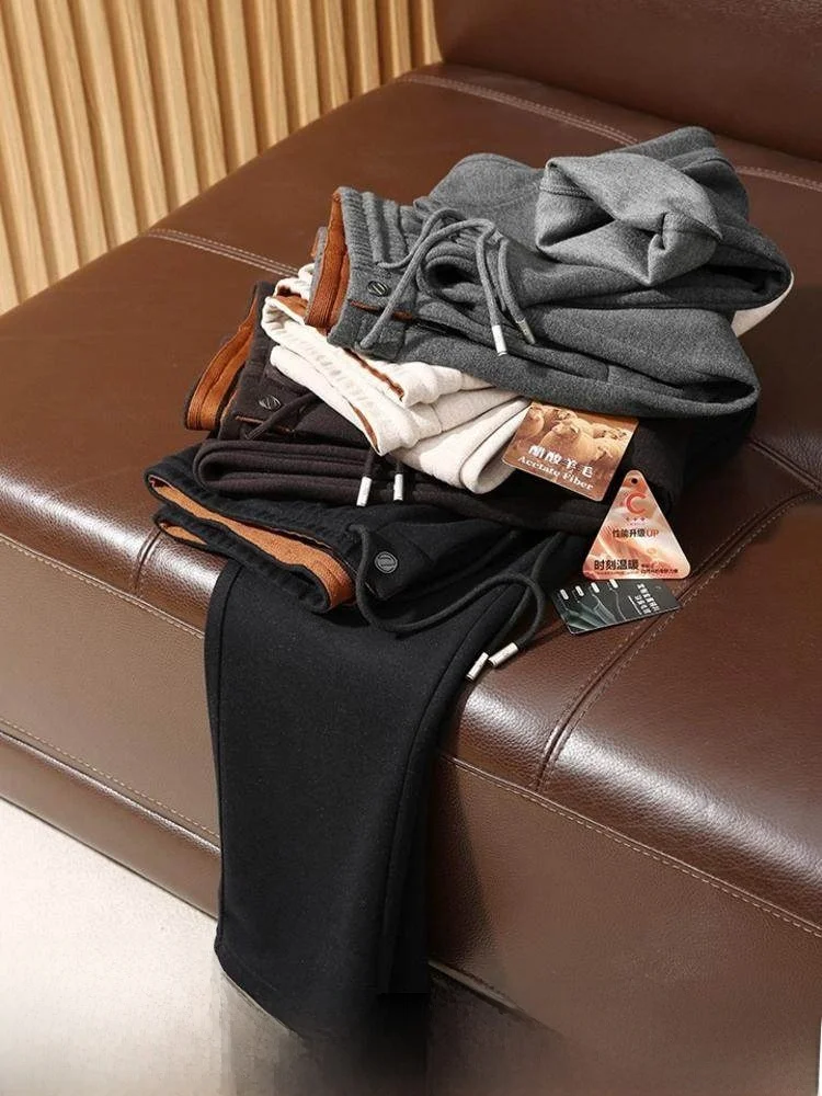 

Итальянские люксовые мужские повседневные брюки из твидовой шерсти с высокой талией, эластичные, прямого кроя, теплые, для осени и зимы...