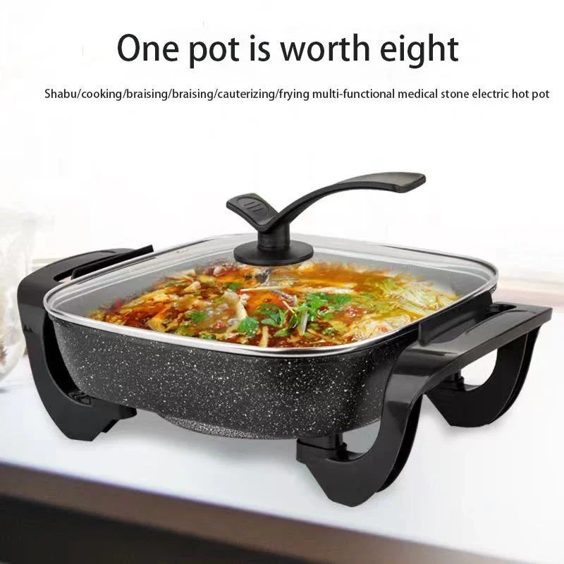 Multi-functional Home Korean Style Square Electric Hot Pot Healthy Kitchen Nonstick Hot Pot Ware Electric Caldron for Dormitory