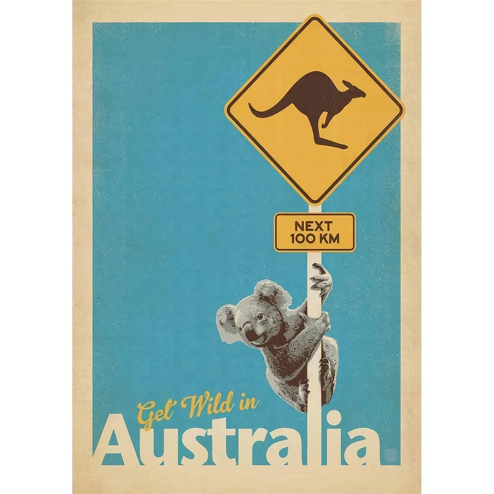 B  Metal Vintage Tin Signs World Trip Australia Kangaroo Koala Home Bar Restaurant Wall Decoration Sign 12x8 Inch