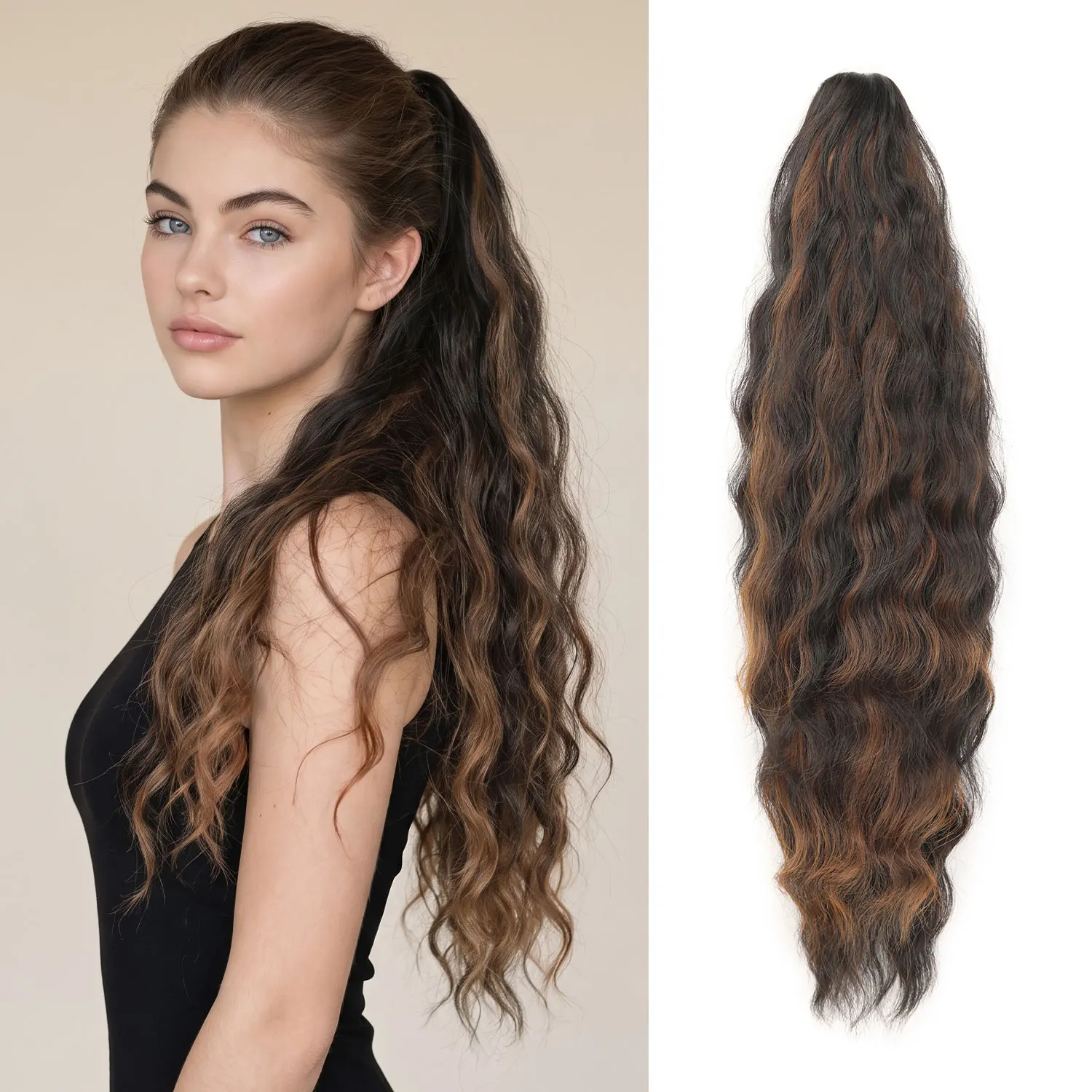 Synthetic claw ponytail hair extensions water wave style 26inch thick hairpieces for women ladies daily party holiday
