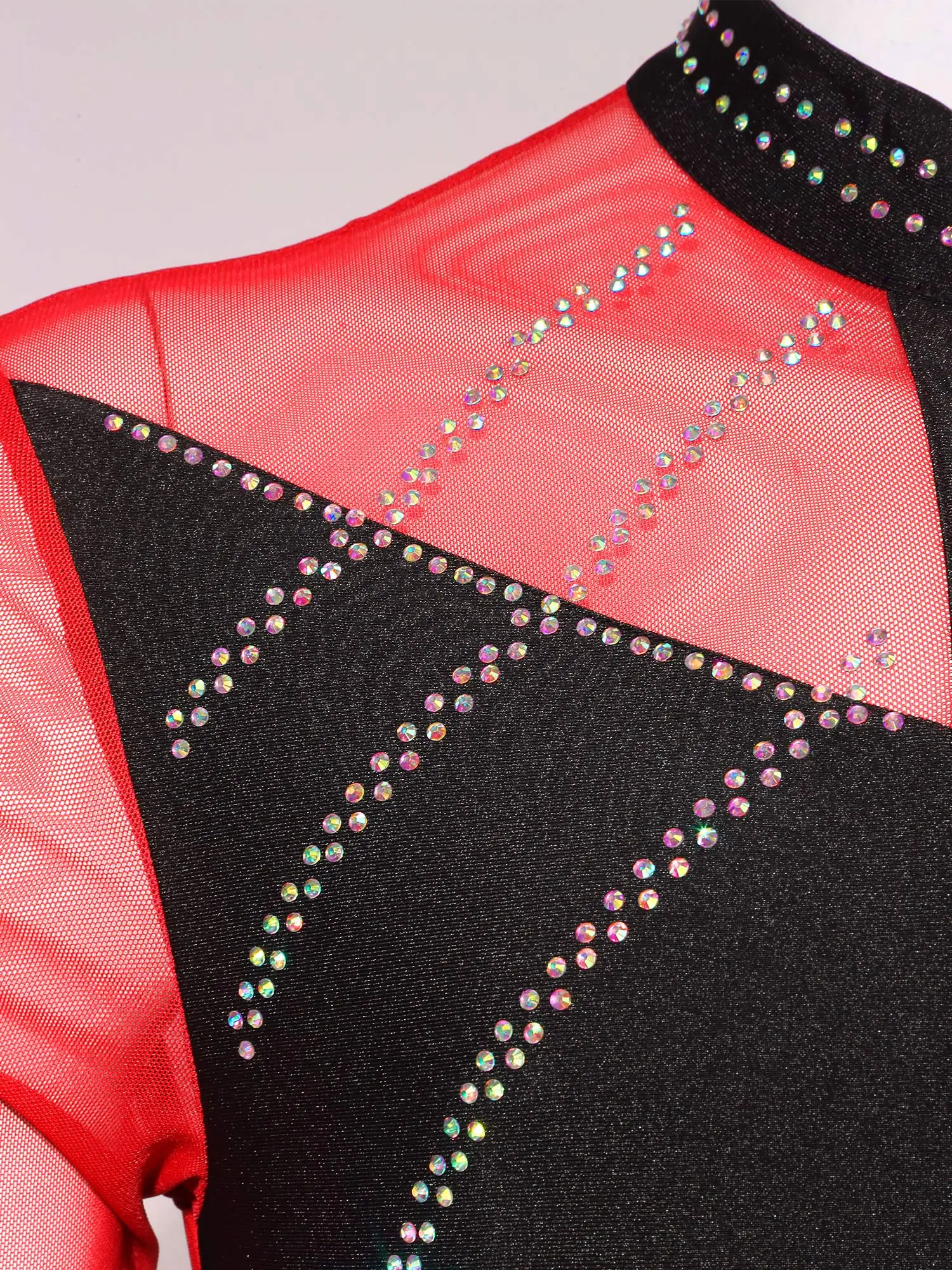 Heren glittersteentjes gymnastiek artistiek kunstschaatsen kostuum lange mouw ritssluiting pure mesh dans maillots bodysuit