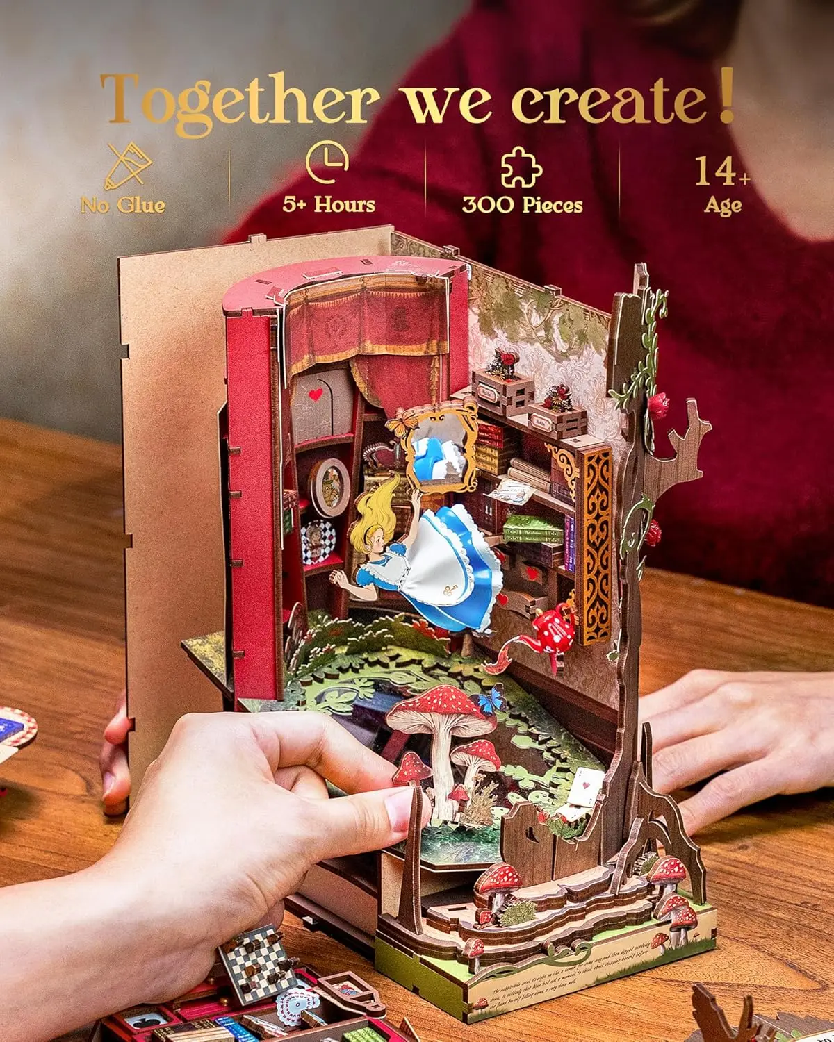 Robotime Rolife Book Nook Kits Fall into Wonder DIY Boekenhoek met verlichting Miniatuur Huis Kit 3D Houten Puzzel Boekenplank Cadeau TGB