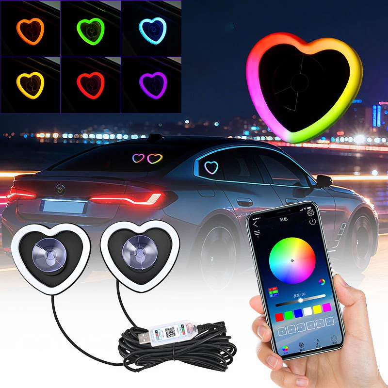 New USB Car Triangle Window Ambient Light Heart LED Light Car Decoration Light Car Interior Rear Windshield Ambient Light by APP