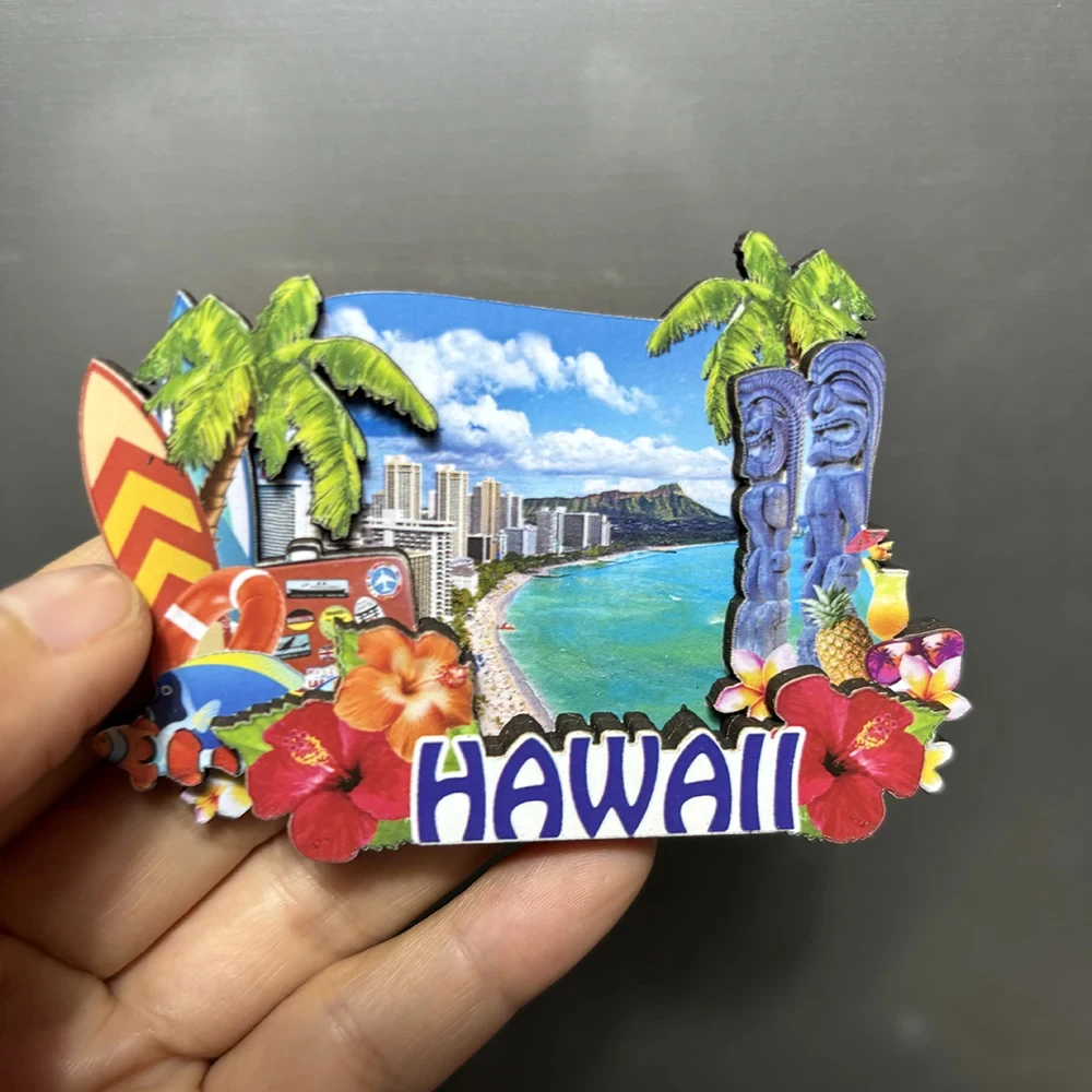 3D Wood Fridge Magnets Hong Kong Chicago America Hawaii Las Vegas California Thailand Canada Russia Denmark Refrigerator Sticker