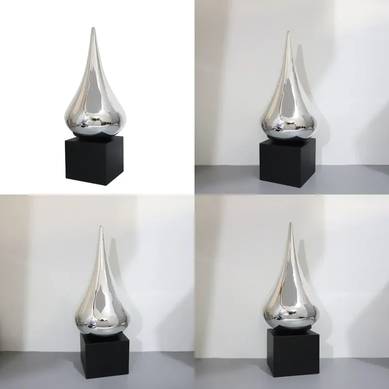 Modern Simple Resin Silver Water Drop Shaped Ornament for Model Room Desktop Hotel Home Living Room Creative Soft Decoration