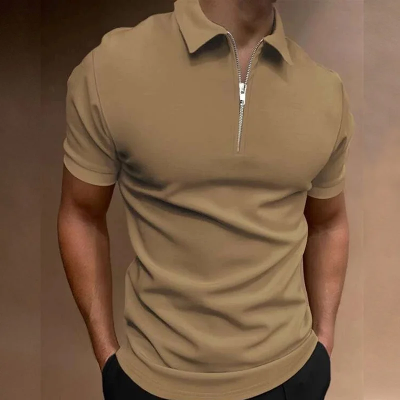 Polo de manga corta para hombre, Camiseta con cuello vuelto y cremallera, ropa de calle informal, novedad de verano, 2024