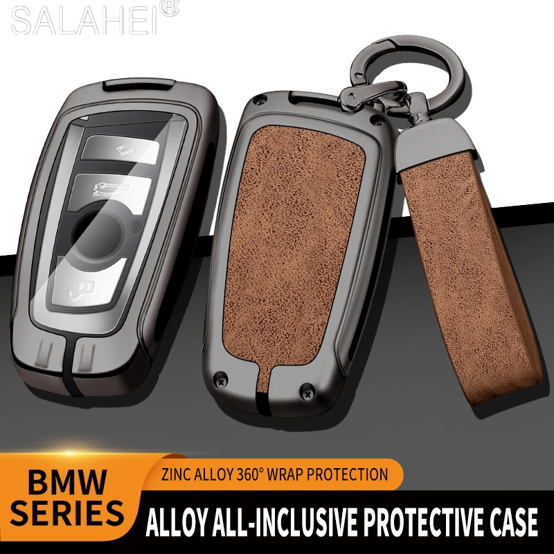 Zinc alloy+leather Car Key Case Cover Shell For BMW 3 4 5 Series 320i 530i 550i F20 F21 F30 F31 F25 F01 F02 Keychain Accessories