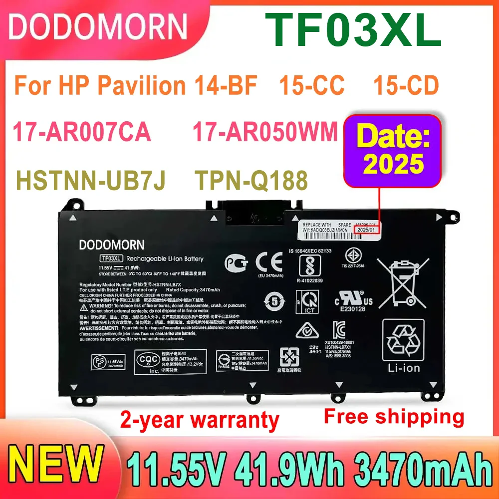 

DODOMORN TF03XL Laptop Battery For HP Pavilion 14-BF 15-CC 15-CD 17-AR 17-AR007CA 17-AR050WM HSTNN-UB7J 920046-541TPN-Q188 41Wh