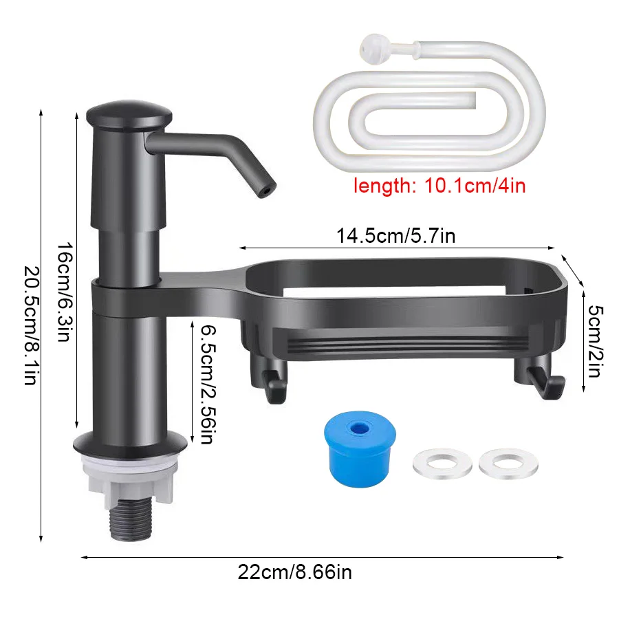 Kitchen built-in soap dispenser with sponge scrubber holder Sink under counter utensil dispenser with 1m extension tube approx