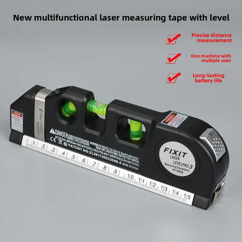 Multifunctional Laser Level Ruler with Infrared Cross Line for Woodworking Decor Right Angle Alignment Measuring Tool