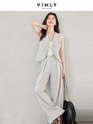 VIMLY Women's Summer Solid and Stripes Blazers Suits New Sleeveless  Elegant Cropped Blazer Vest+Wide-Leg Pants 2Piece Set M7357