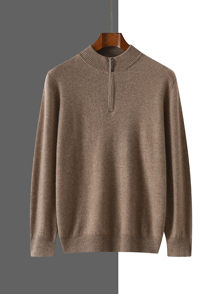 

Autumn Winter Solid Color Basics Zipper Sweater 100% Cashmere Knitted Pullover Man Soft Warm Casual Clothes Fashion Male Tops