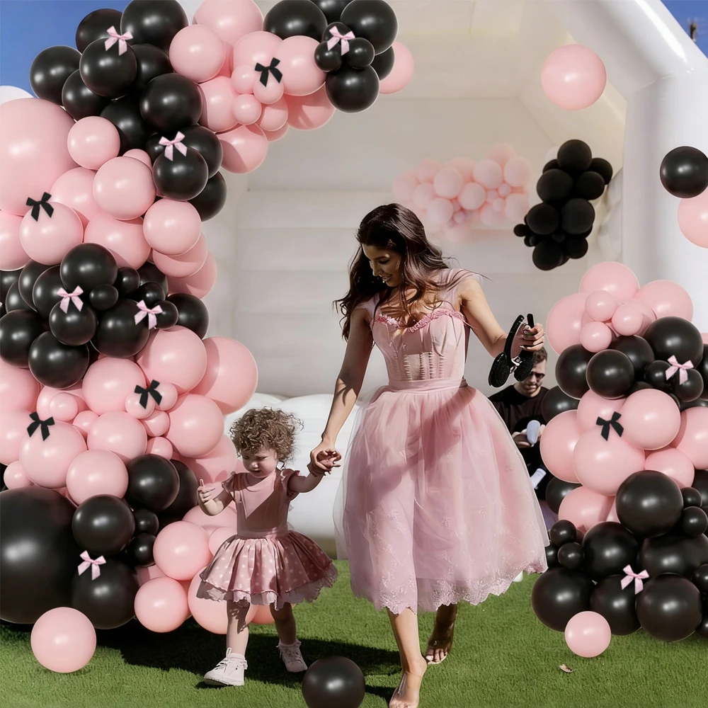 Rosa-Schwarzer Ballon- und Schleifen-Girlanden-Bogen-Set, für Coquette-Geburtstag, Hochzeit, Babyparty, Brautparty-Dekorationen – Detail 3