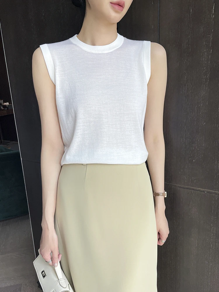 

2025 Новый женский облегающий вязаный шерстяной жилет Svel round Ne Tank Top f High Ne Thin Wool Blend Casual Sle
