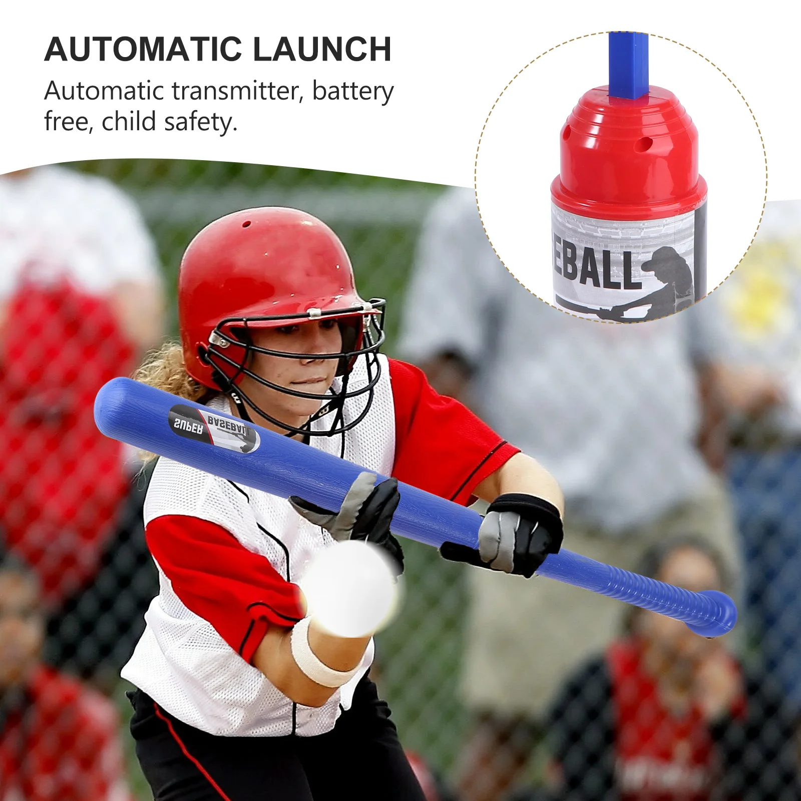 Set di mazze da baseball con lanciatore automatico, attrezzatura in plastica sicura per allenatore di pratica dei bambini, migliora la coordinazione del motore delle competenze di battuta