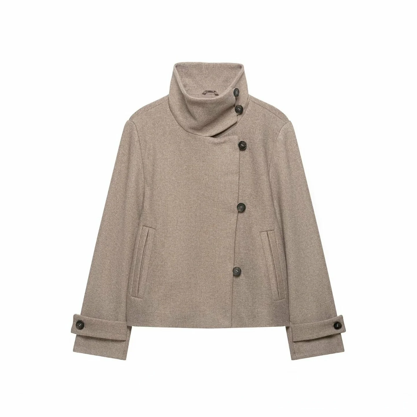 Elegant Long Sleeve High Collar Pure Color Double Breasted Jacket Outerwear New Autumn 2026 Women's Fashion Standard Fit Coat