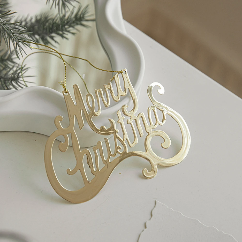 Merry Christmas Sign Ornaments Happy New Year Gold Iron Xmas Letter Pendant for Home Tree Door Hanging Metal Gold-Plating Widget