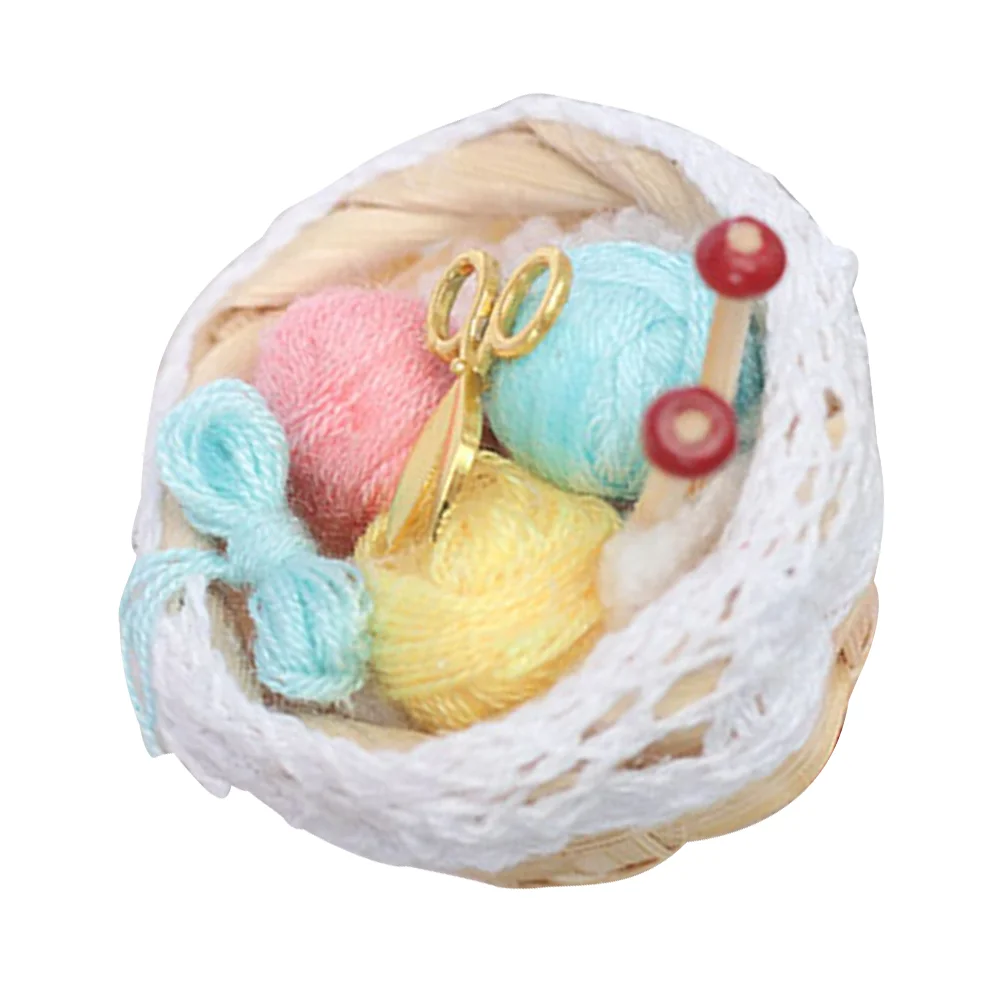 

Dollhouse Knitted Basket Toys Realistic Miniature Model Knitting Kit Woolen Yearn Yarn Ornaments