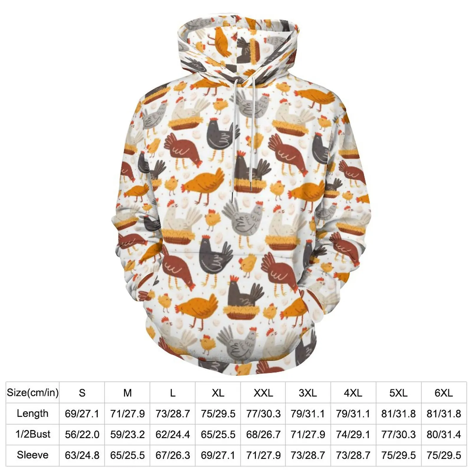 Funny Chicken Print Casual Hoodies Easter Egg Pattern Y2k Graphic Loose Hoodie Winter Long Sleeve Fashion Oversize Sweatshirts