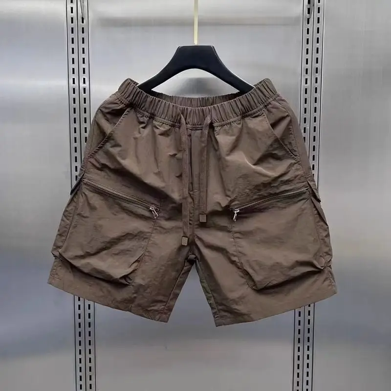 ญี่ปุ่น Retro Men's Multi Pocket Cargo กางเกงขาสั้นฤดูร้อนบางหลวมตรง Casual Jacket Capris Solid Drawstring สั้นกางเกง