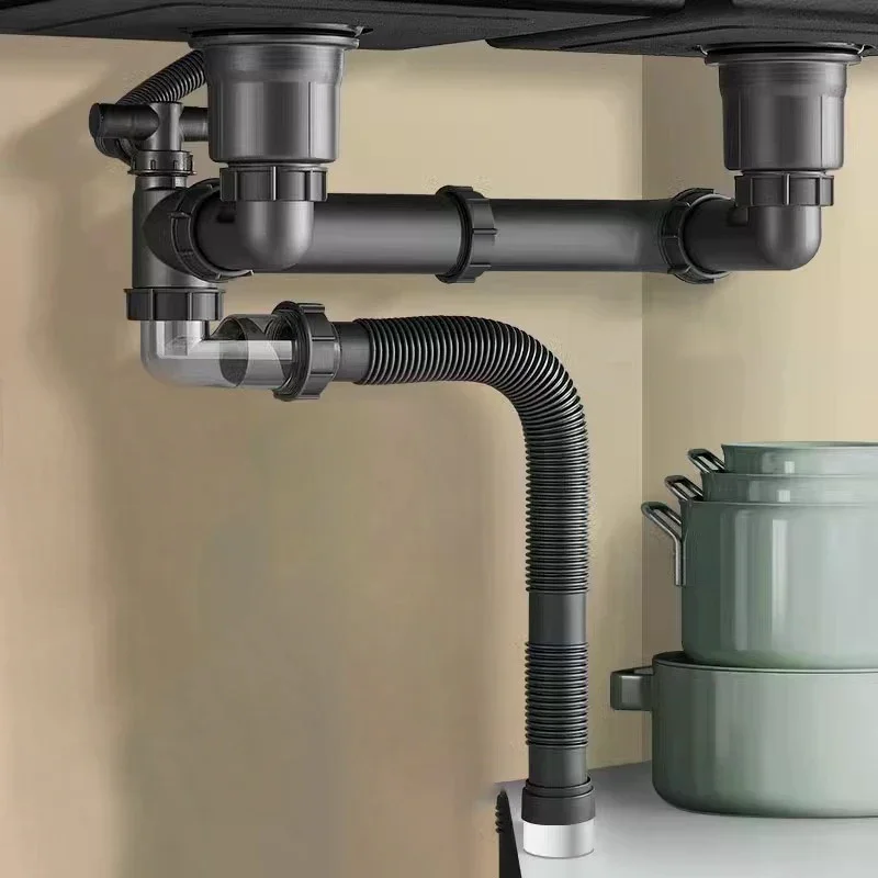 Kitchen Washbasin Sink Bathroom Downpipe Fittings Single And Double Sink Anti-odour Drain Pipe Tee Sink Drain Universal Set