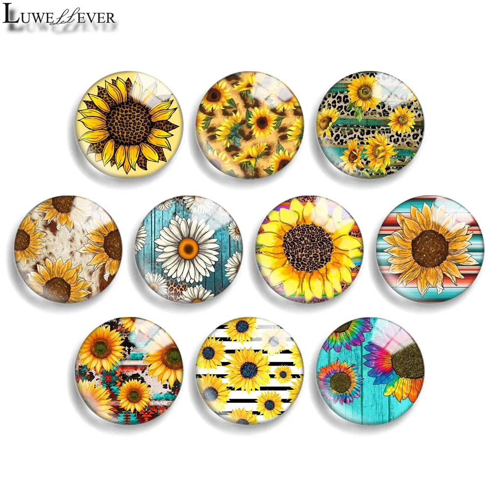 Cabochon Rond en Verre pour Fabrication de Bijoux, 10mm, 12mm, 20mm, 25mm, 30mm, 40mm, 843, Léopard, Tournesol, 18mm, Bouton Pression, Bracelet à Breloques