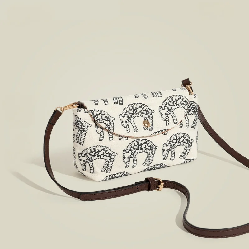 Chinese Style Elegant Exquisite,retro Women Bag Fashion Embroidery Leopard High End Minimalist Casual Zipper Lady Shoulder Bag