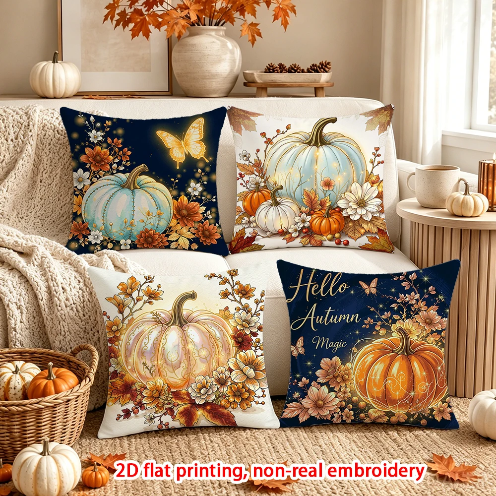 4PCS Pink Halloween Throw Pillow Covers, Spooky Witch Cat Owl Haunted House Fall Home Decorative Cushion Cases