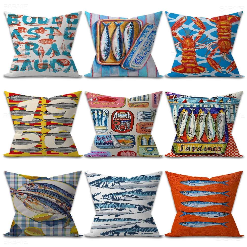 Colorful Sardine Lobster Fish Ocean Pillow Gifts Home Office Furnishings Bedroom Sofa Car Cushion Cover Case 45x45cm