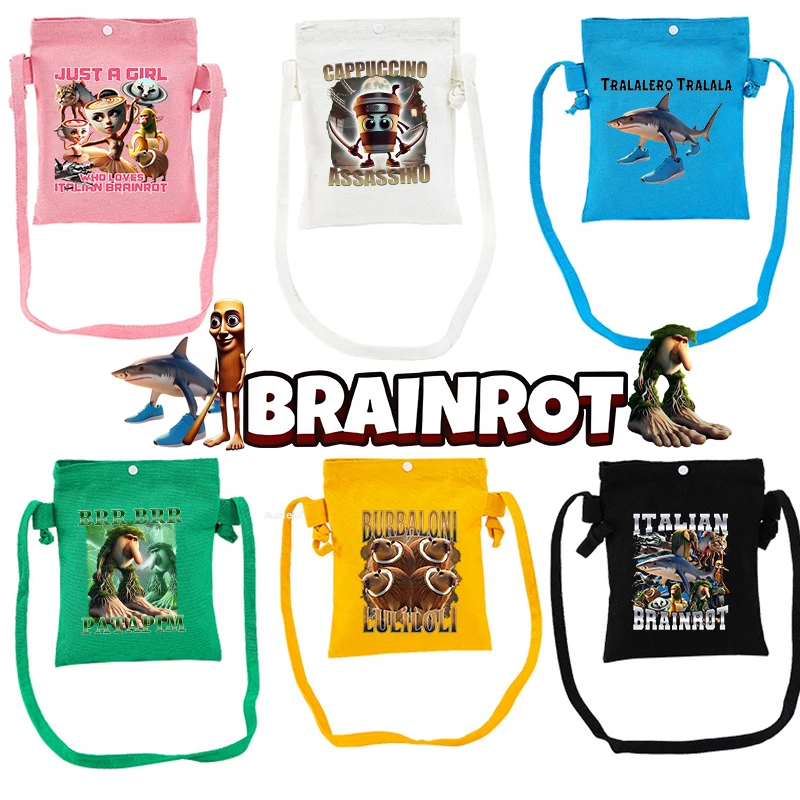 

Italian Brainrot Canvas Mobile Phone Bag Women's Messenger Bag Girls Mini Small Crossbody Bag Hanging Coin Purse Handbag Gift