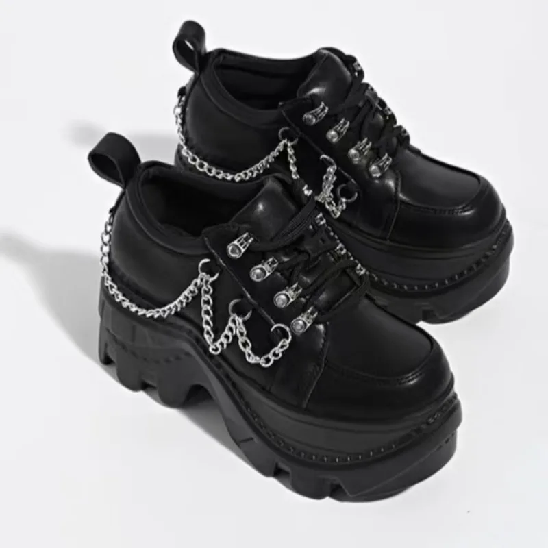 

Niche Design Punk Black Metal 2026 New Height Increasing Chain Heel Thick Soled Shoes for Women's Role-playing Women's Shoes