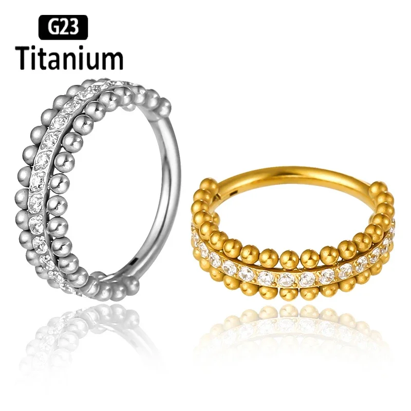 

1PC G23 Titanium CZ Hoops Earrings Hinged Segment Rings Septum Clicker Nose Rings Helix Piercing Body Jewelry 1mm Ball 8/10/12mm