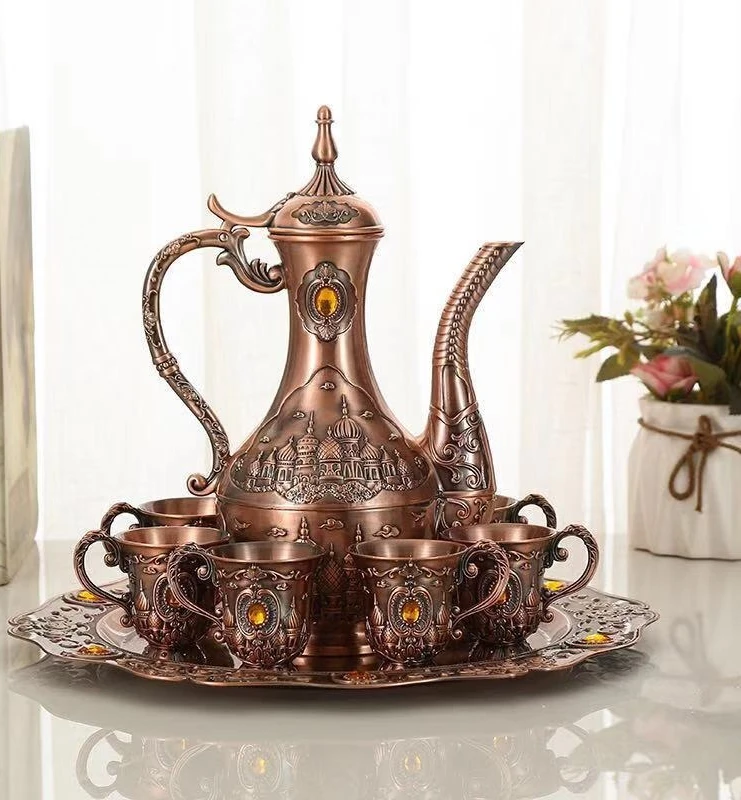 European three-dimensional relief wine jug set, home wine set ornament, zinc alloy