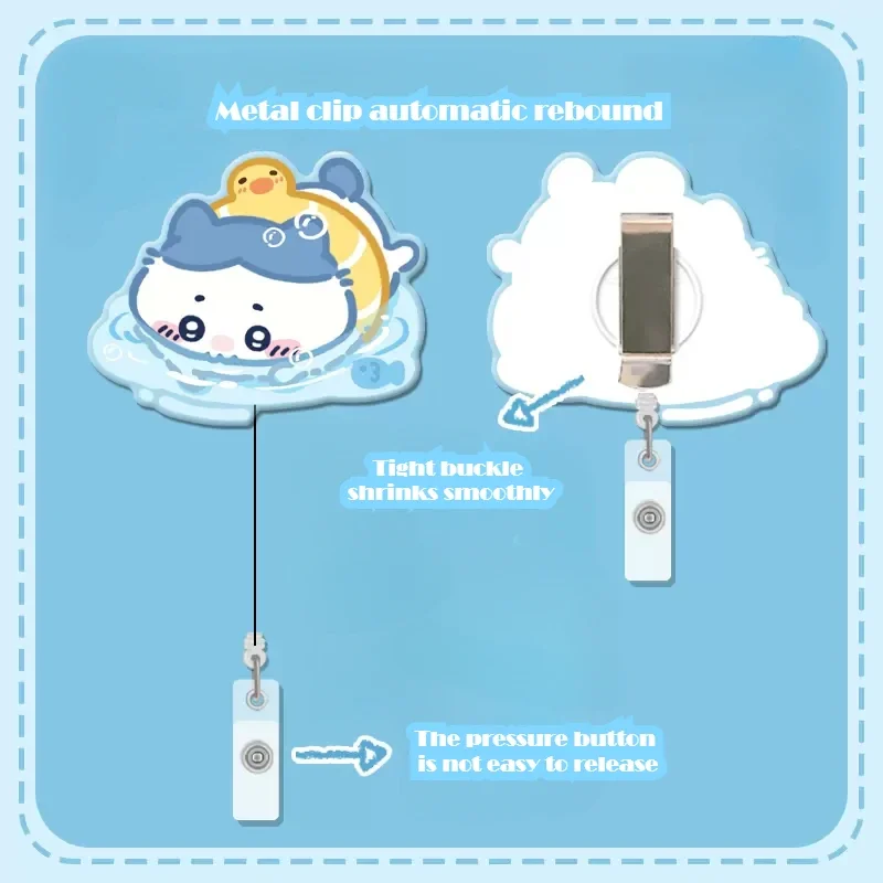 Chiikawa clipe retrátil usagi estudante titular do cartão dos desenhos animados peito certificado clipe huchiware rebote expansão fivela