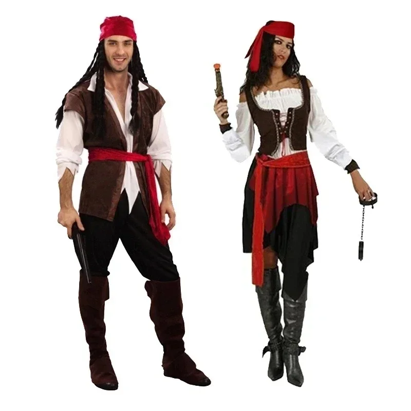 Disfraz de pirata del Caribe para hombre y mujer, conjunto Sexy de capitán Jack Sparrow para carnaval y Halloween